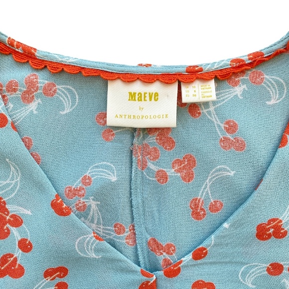 MAEVE by ANTHROPOLOGY Boho Style Cherry Print Top. Size 6 - Picture 6 of 6